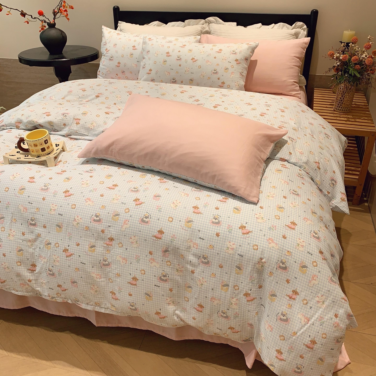 91家纺网 家纺一手货源 找家纺 莱豫家纺 2025新款亲肤舒适双层纱四件套 可爱贝贝