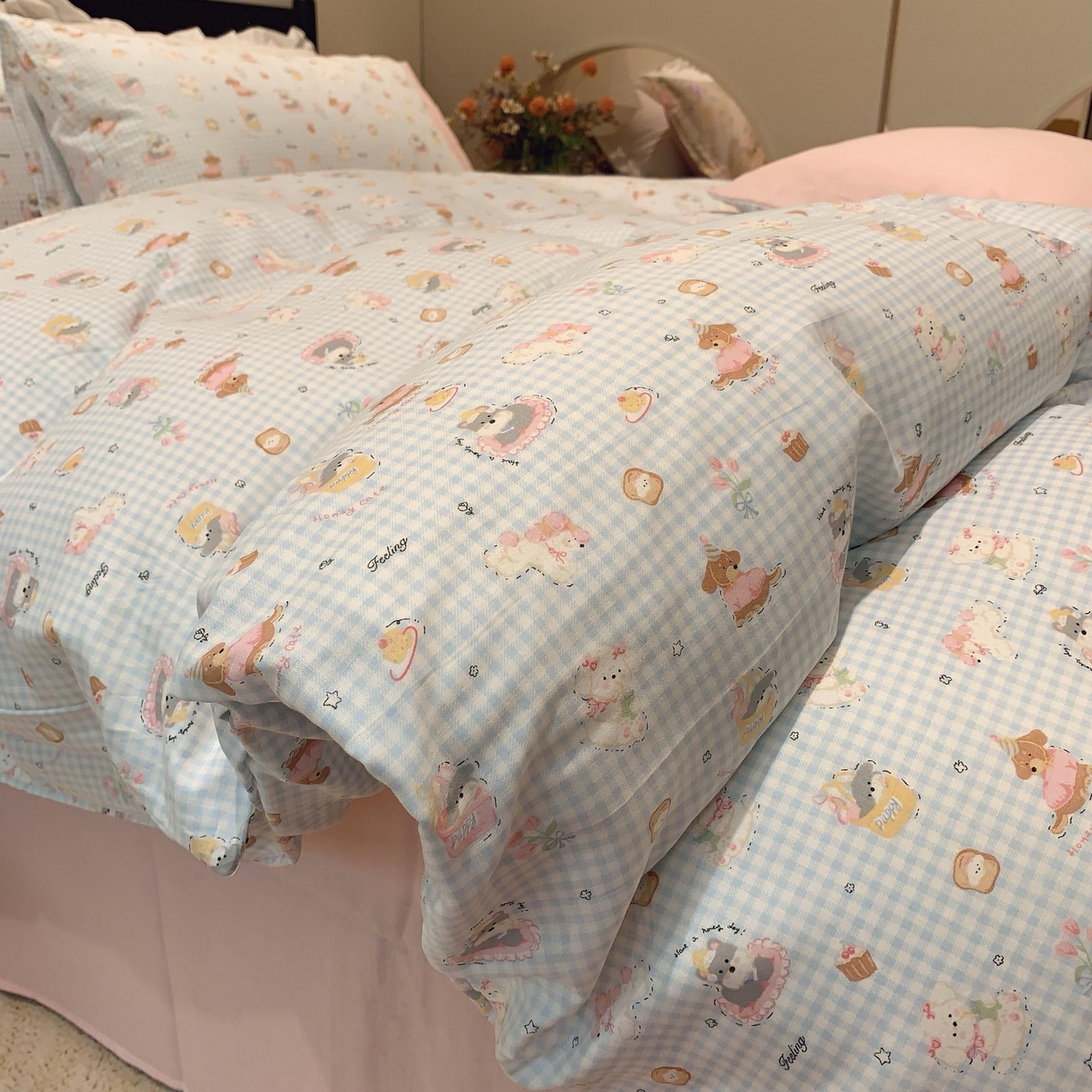 91家纺网 家纺一手货源 找家纺 莱豫家纺 2025新款亲肤舒适双层纱四件套 可爱贝贝