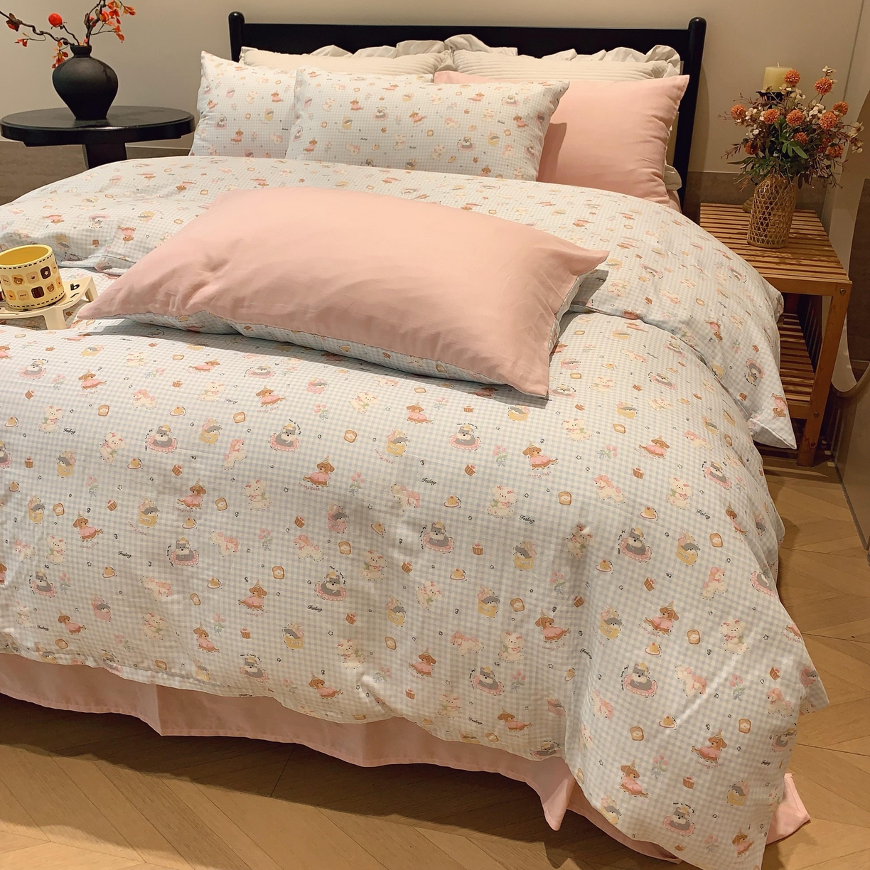 91家纺网 家纺一手货源 找家纺 莱豫家纺 2025新款亲肤舒适双层纱四件套 可爱贝贝