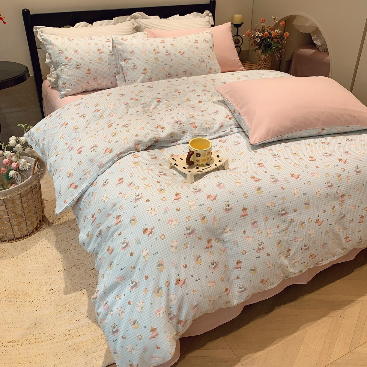 91家纺网 家纺一手货源 找家纺 莱豫家纺 2025新款亲肤舒适双层纱四件套 可爱贝贝