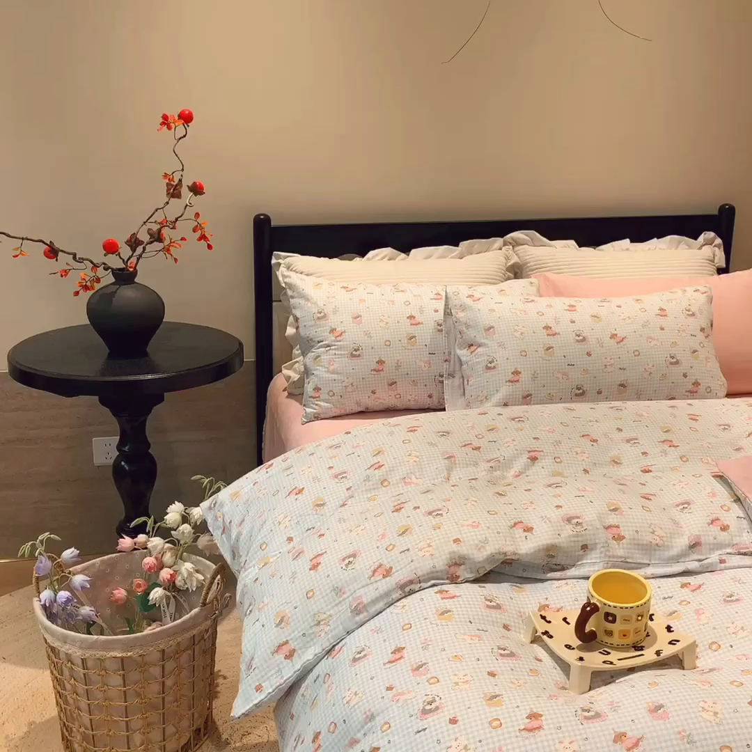 91家纺网 家纺一手货源 找家纺 莱豫家纺 2025新款亲肤舒适双层纱四件套 可爱贝贝