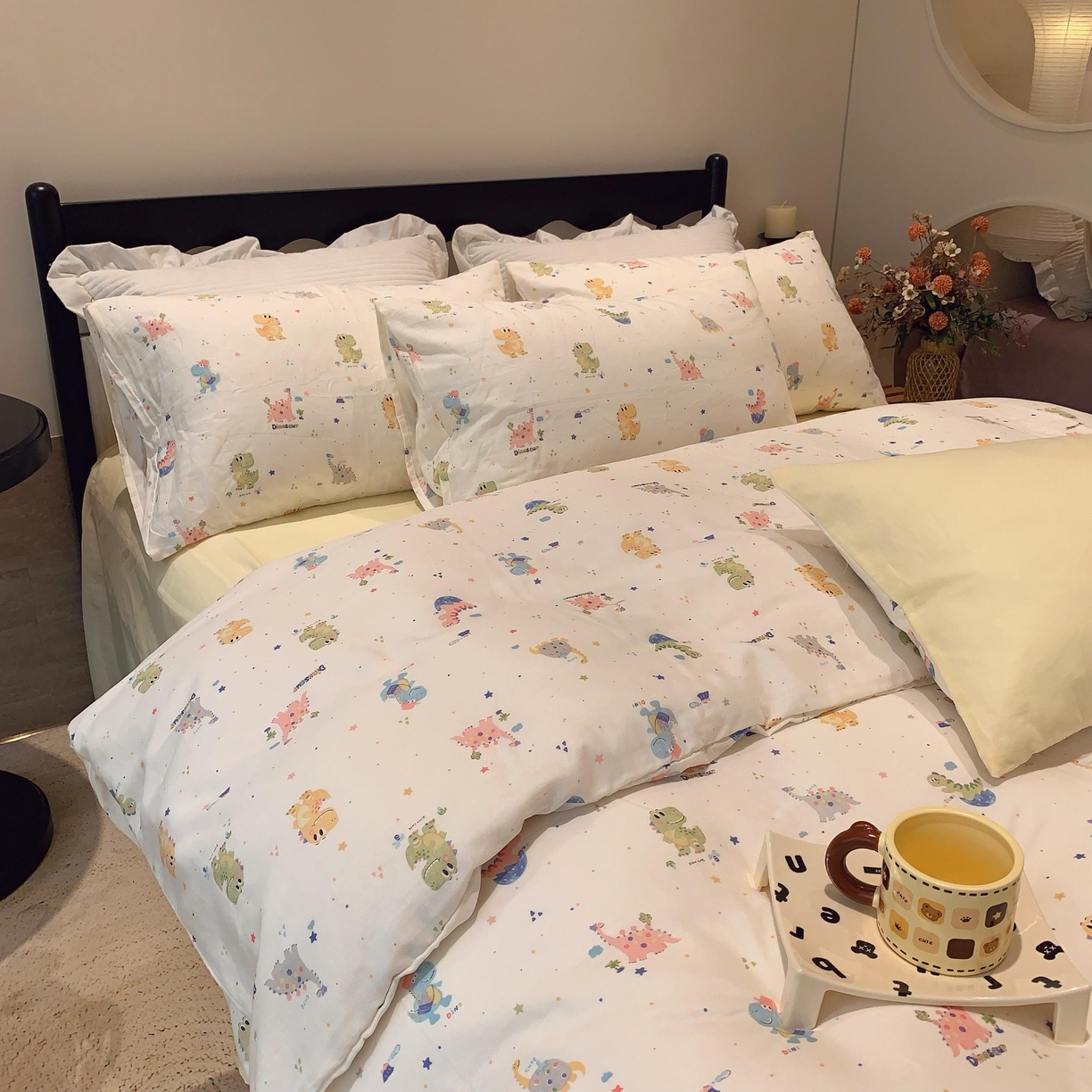 91家纺网 家纺一手货源 找家纺 莱豫家纺 2025新款亲肤舒适双层纱四件套 恐龙冒险