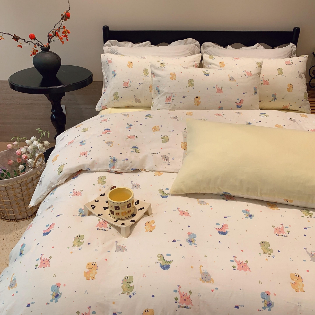 91家纺网 家纺一手货源 找家纺 莱豫家纺 2025新款亲肤舒适双层纱四件套 恐龙冒险