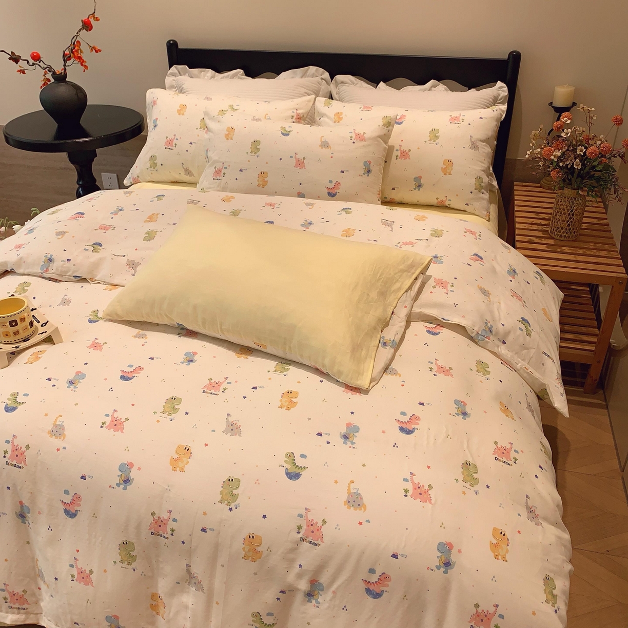 91家纺网 家纺一手货源 找家纺 莱豫家纺 2025新款亲肤舒适双层纱四件套 恐龙冒险