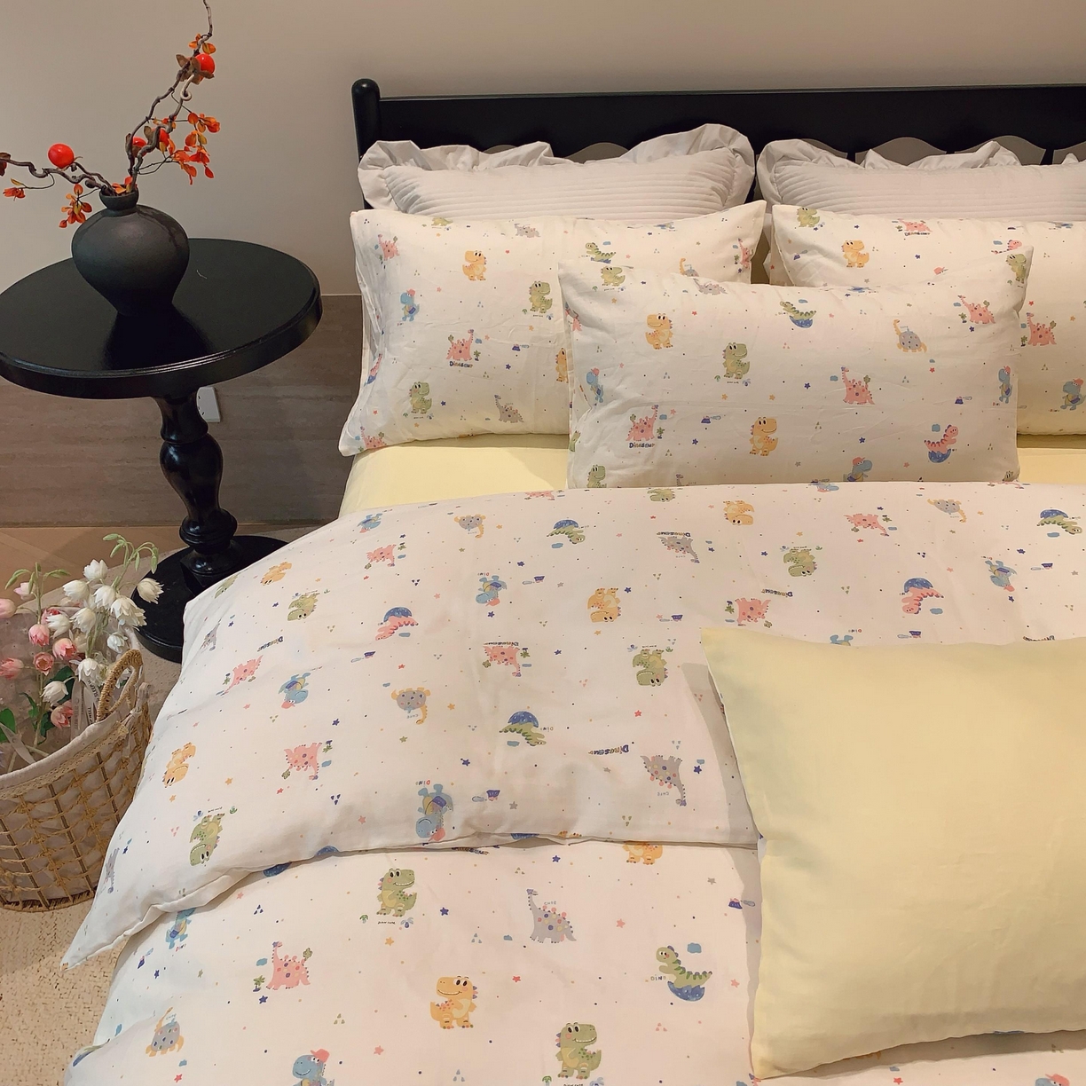 91家纺网 家纺一手货源 找家纺 莱豫家纺 2025新款亲肤舒适双层纱四件套 恐龙冒险