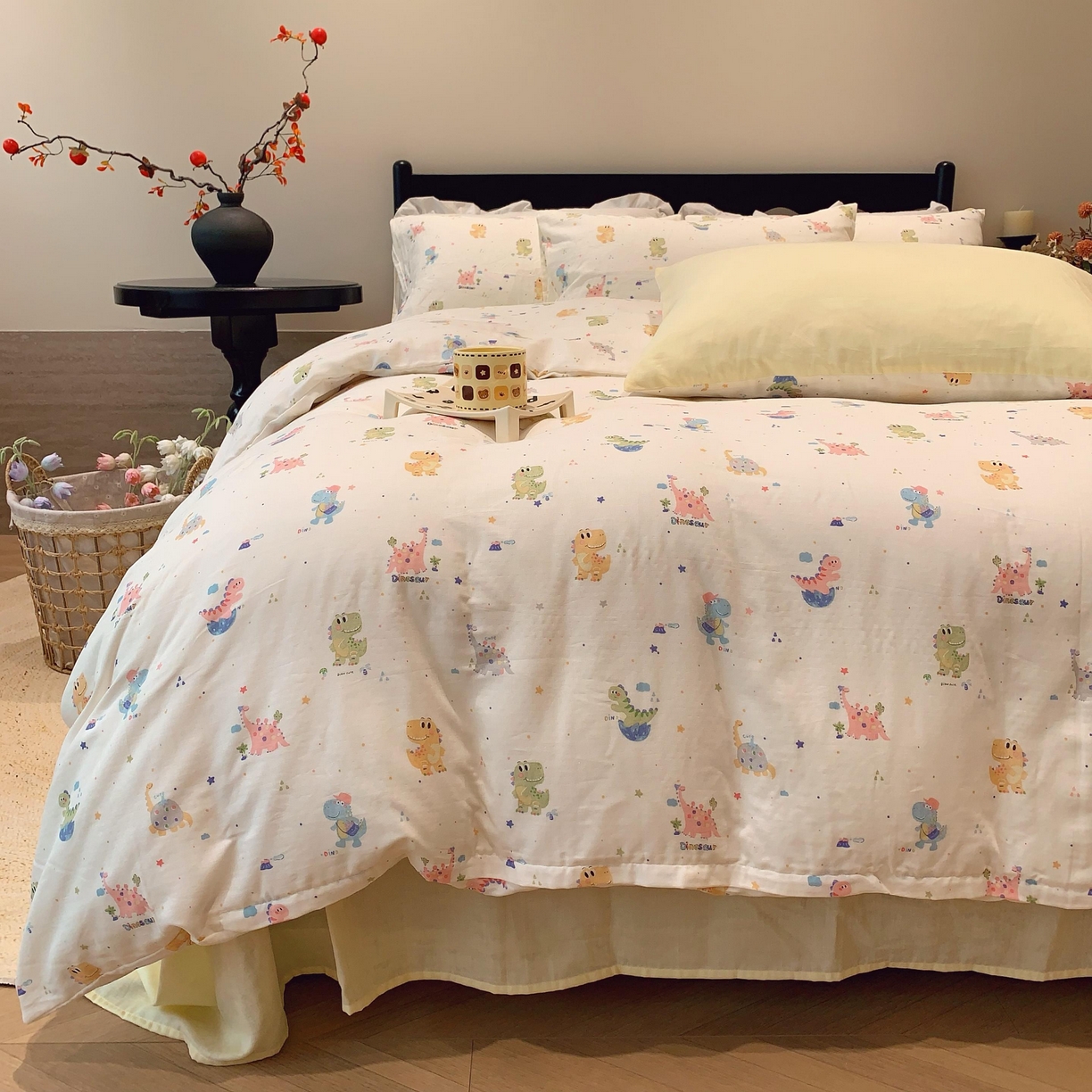 91家纺网 家纺一手货源 找家纺 莱豫家纺 2025新款亲肤舒适双层纱四件套 恐龙冒险