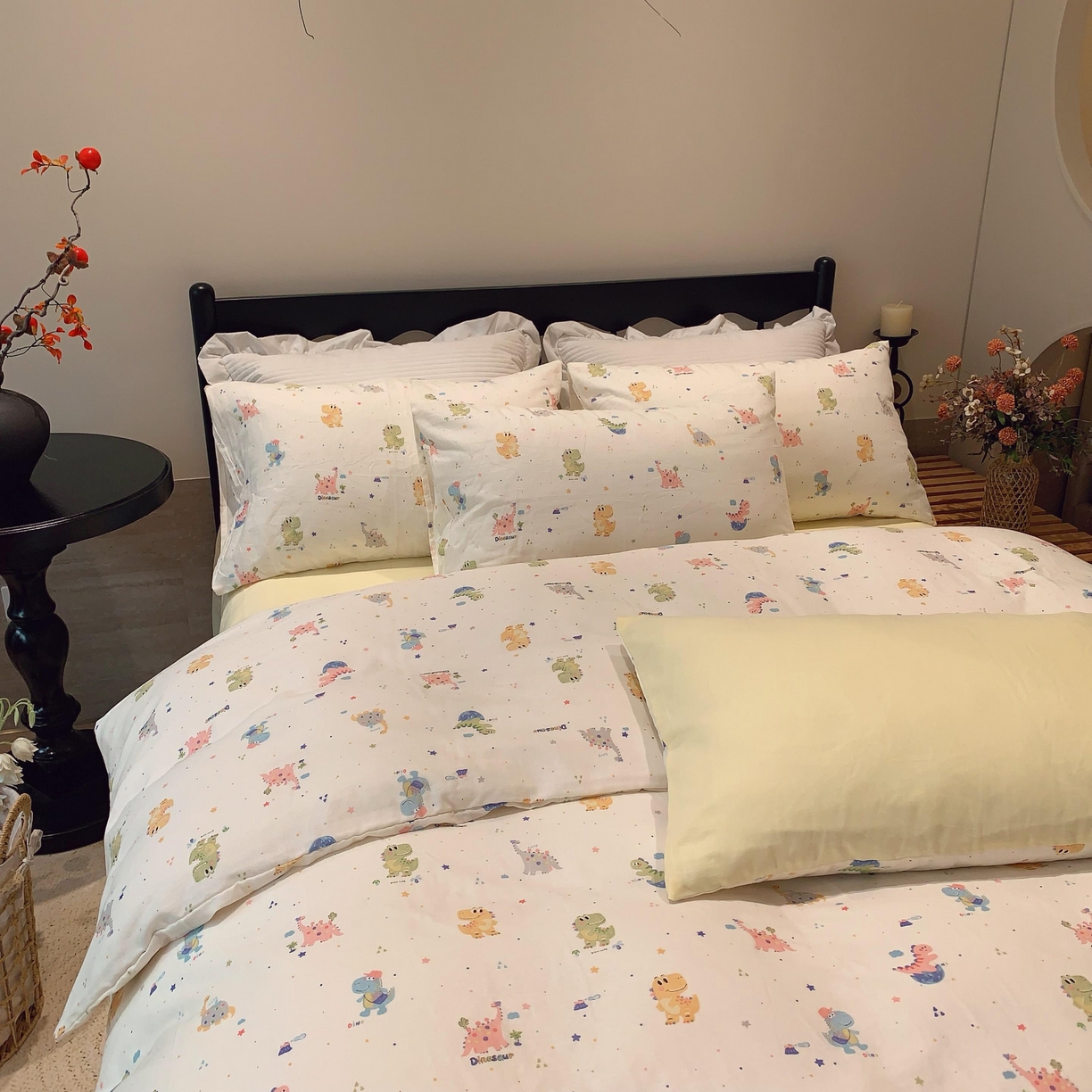 91家纺网 家纺一手货源 找家纺 莱豫家纺 2025新款亲肤舒适双层纱四件套 恐龙冒险