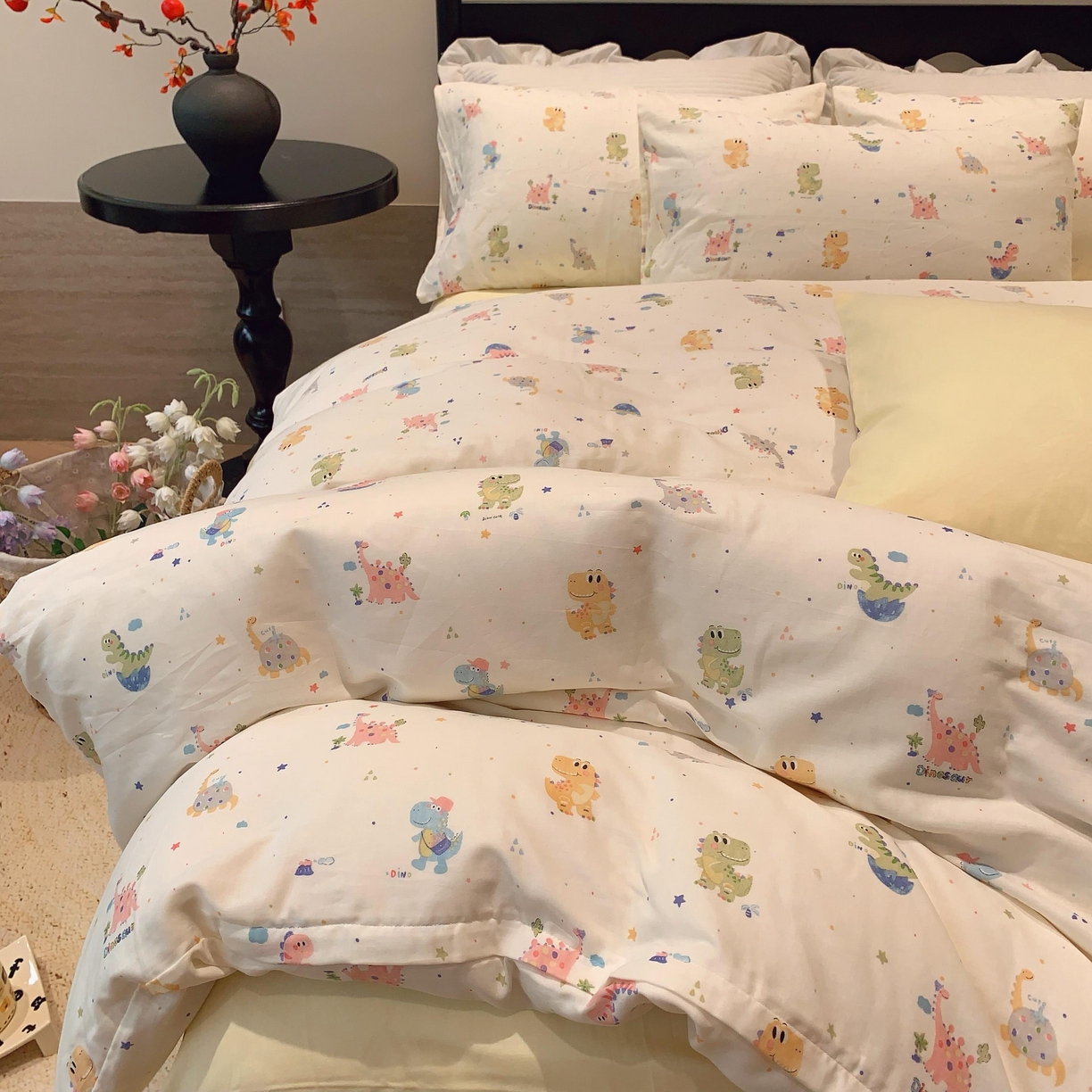 91家纺网 家纺一手货源 找家纺 莱豫家纺 2025新款亲肤舒适双层纱四件套 恐龙冒险