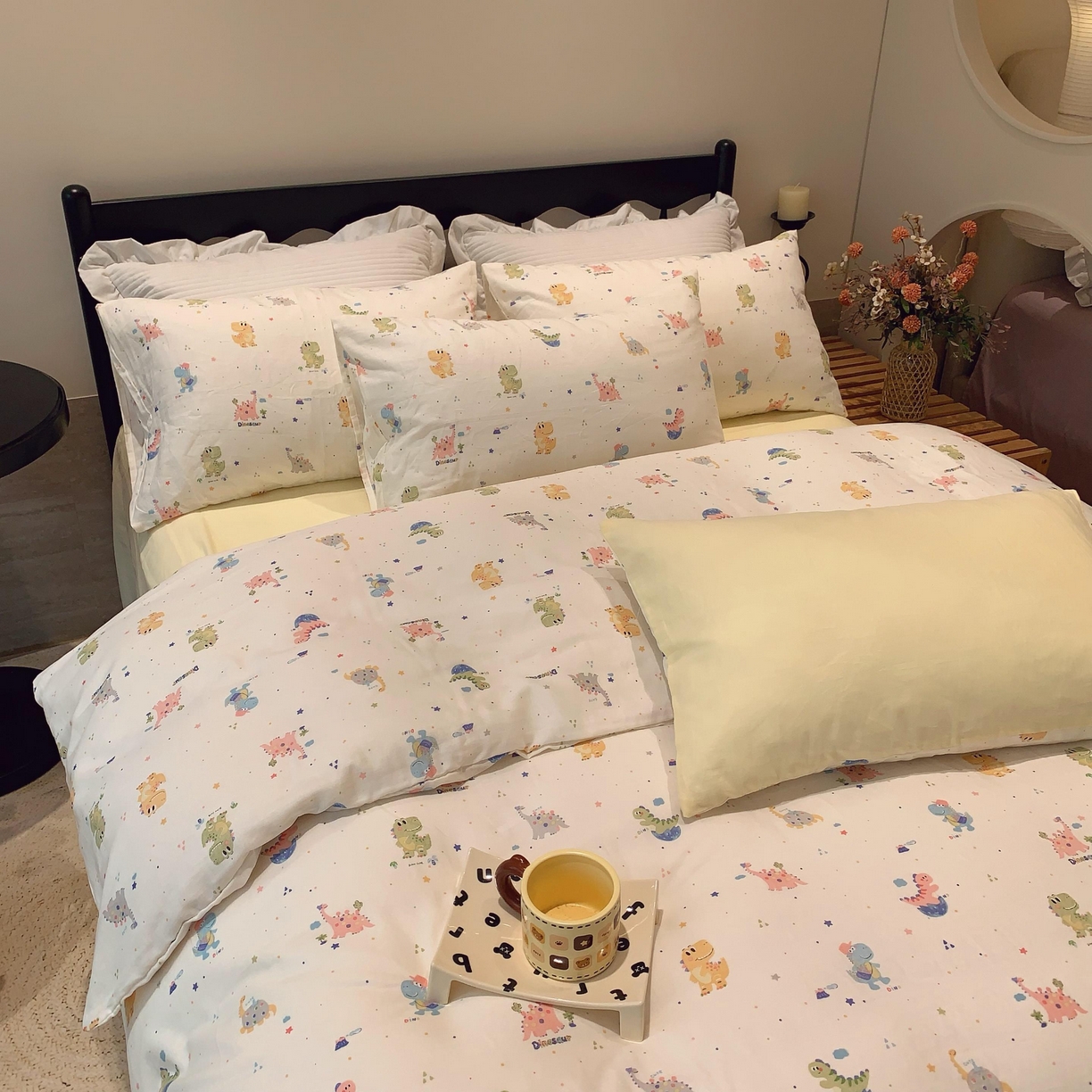 91家纺网 家纺一手货源 找家纺 莱豫家纺 2025新款亲肤舒适双层纱四件套 恐龙冒险