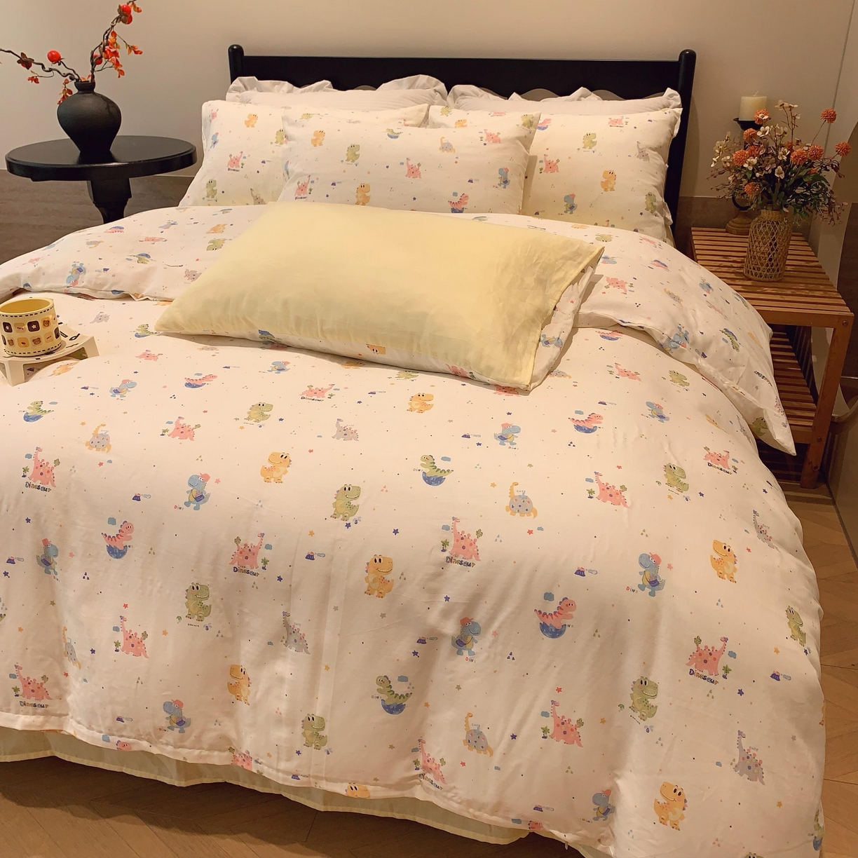 91家纺网 家纺一手货源 找家纺 莱豫家纺 2025新款亲肤舒适双层纱四件套 恐龙冒险