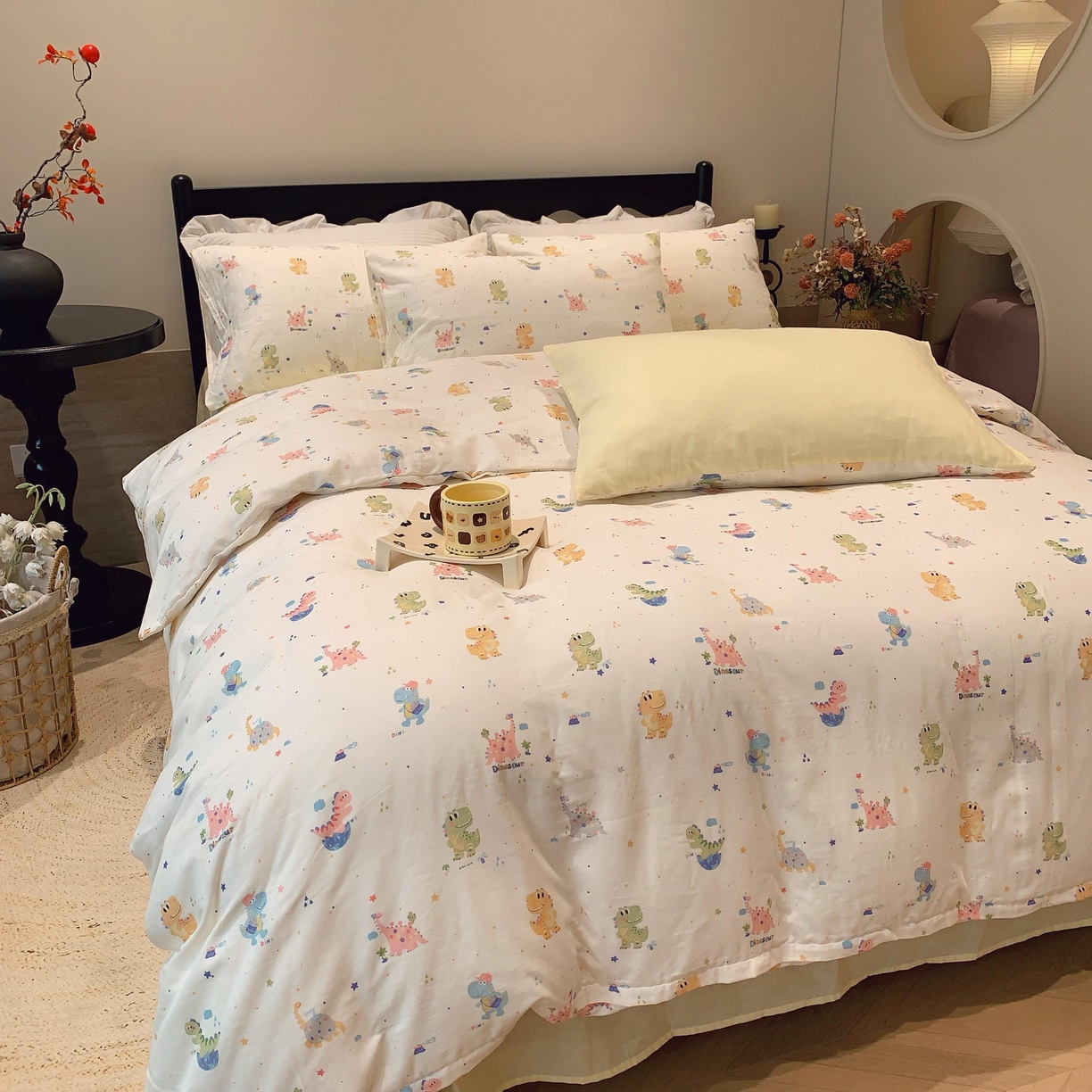 91家纺网 家纺一手货源 找家纺 莱豫家纺 2025新款亲肤舒适双层纱四件套 恐龙冒险