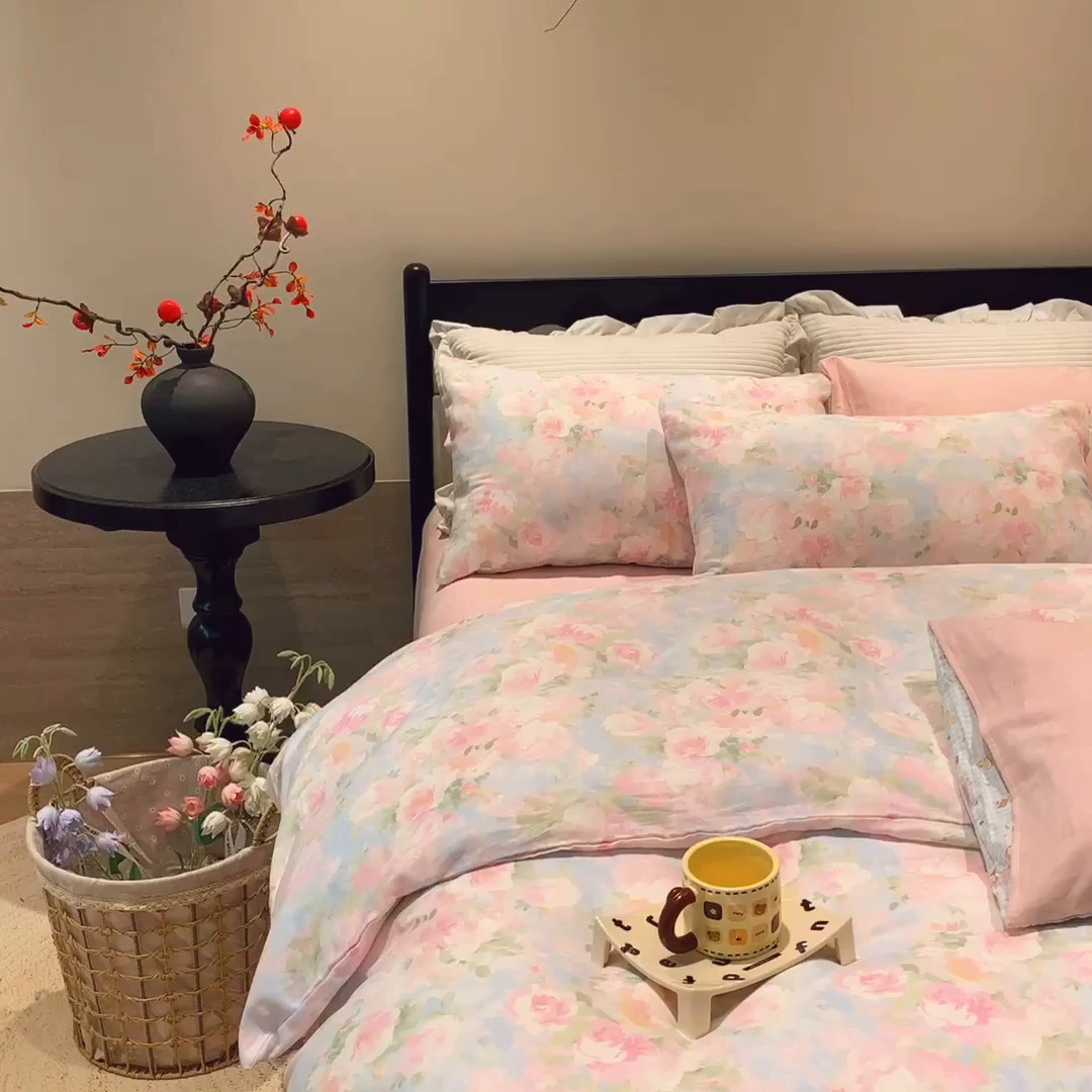 91家纺网 家纺一手货源 找家纺 莱豫家纺 2025新款亲肤舒适双层纱四件套 黎明心境