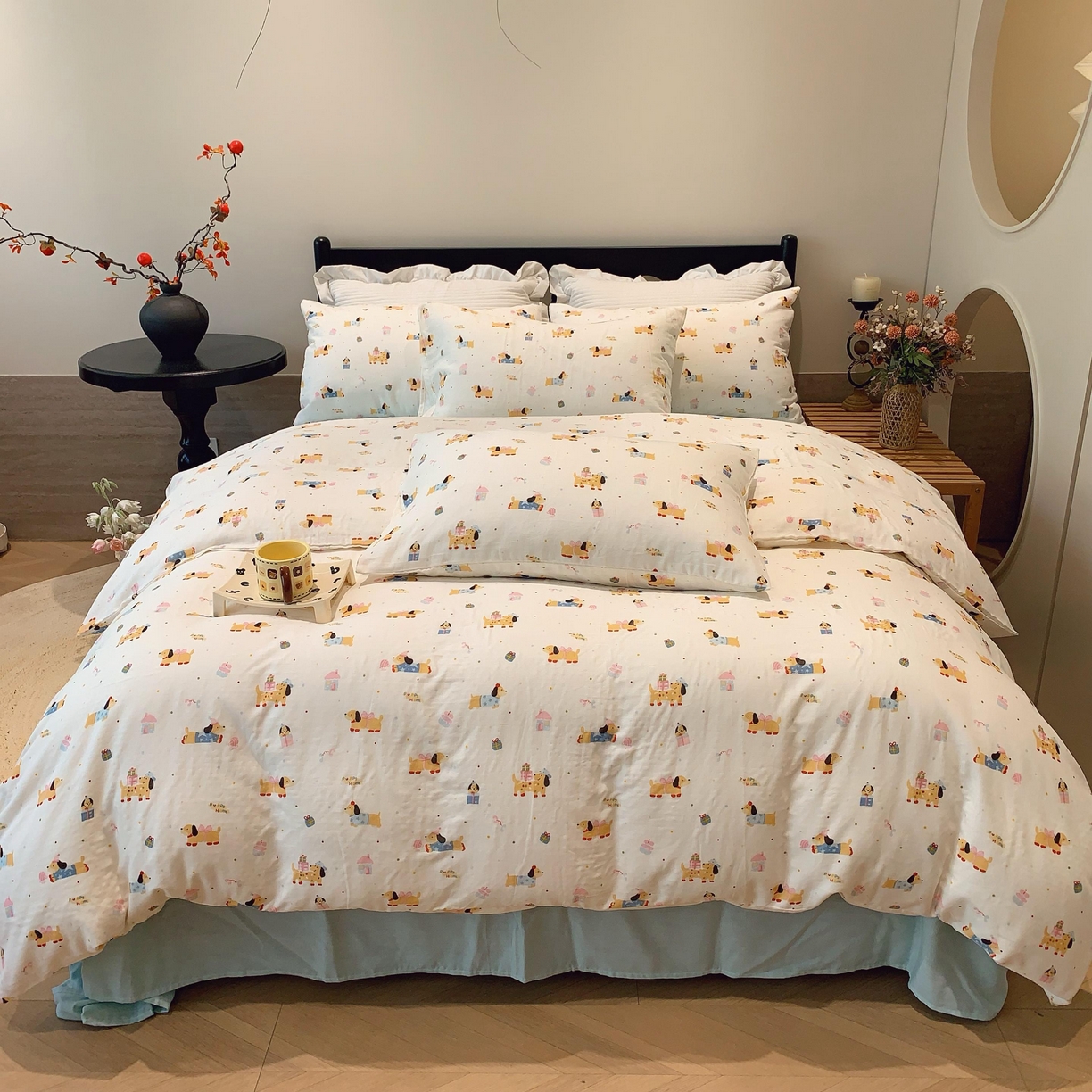 莱豫家纺 2025新款亲肤舒适双层纱四件套 礼物狗狗