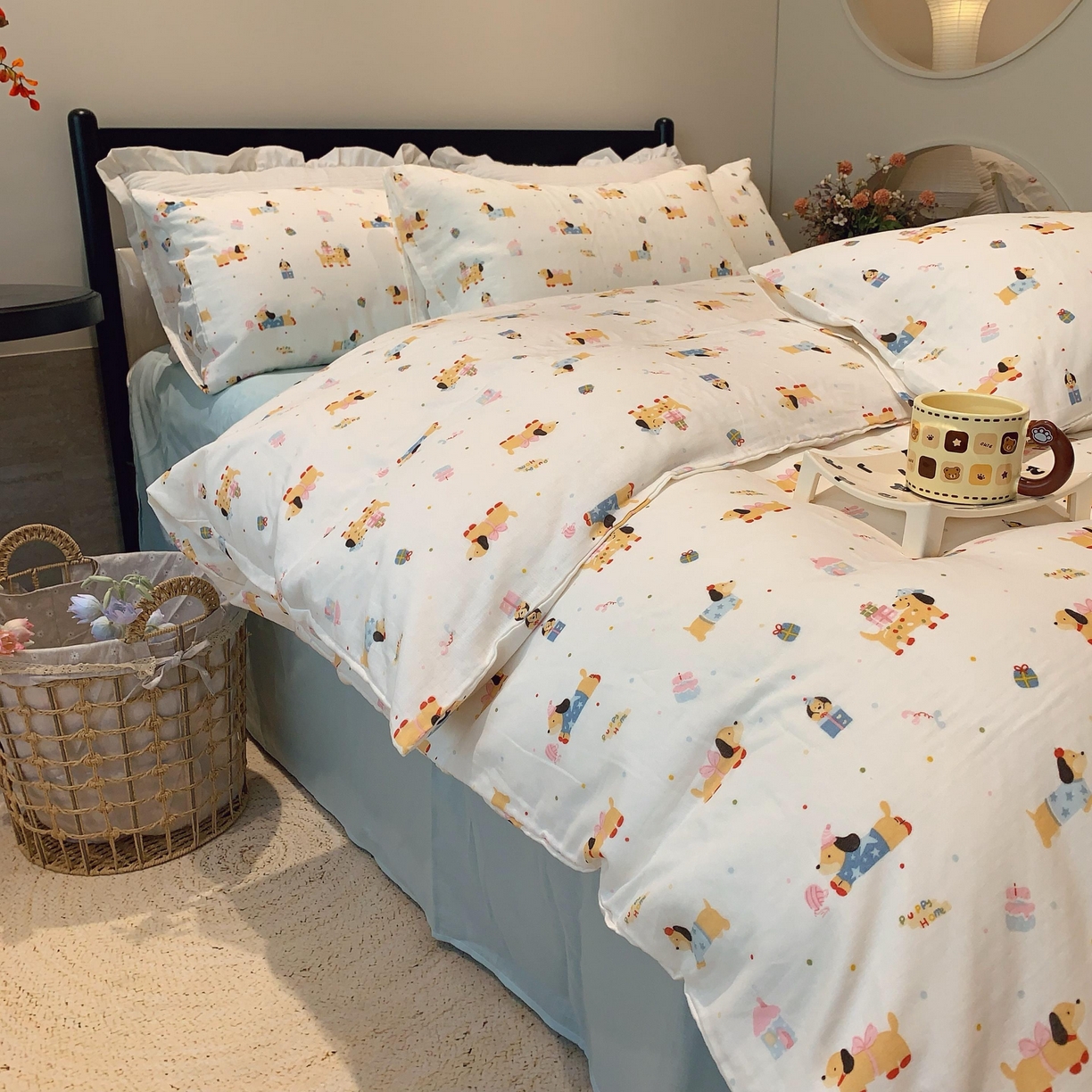 91家纺网 家纺一手货源 找家纺 莱豫家纺 2025新款亲肤舒适双层纱四件套 礼物狗狗