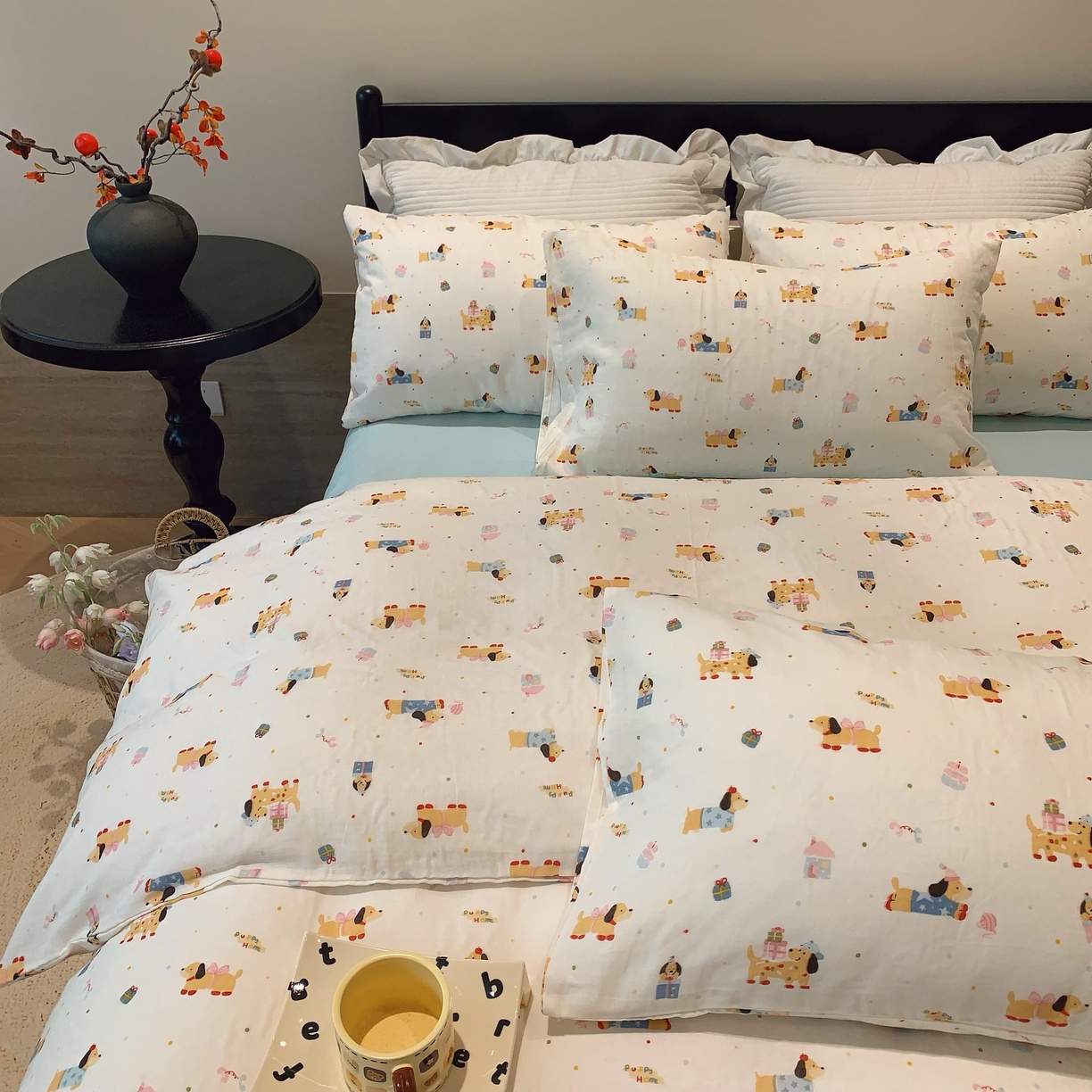 91家纺网 家纺一手货源 找家纺 莱豫家纺 2025新款亲肤舒适双层纱四件套 礼物狗狗