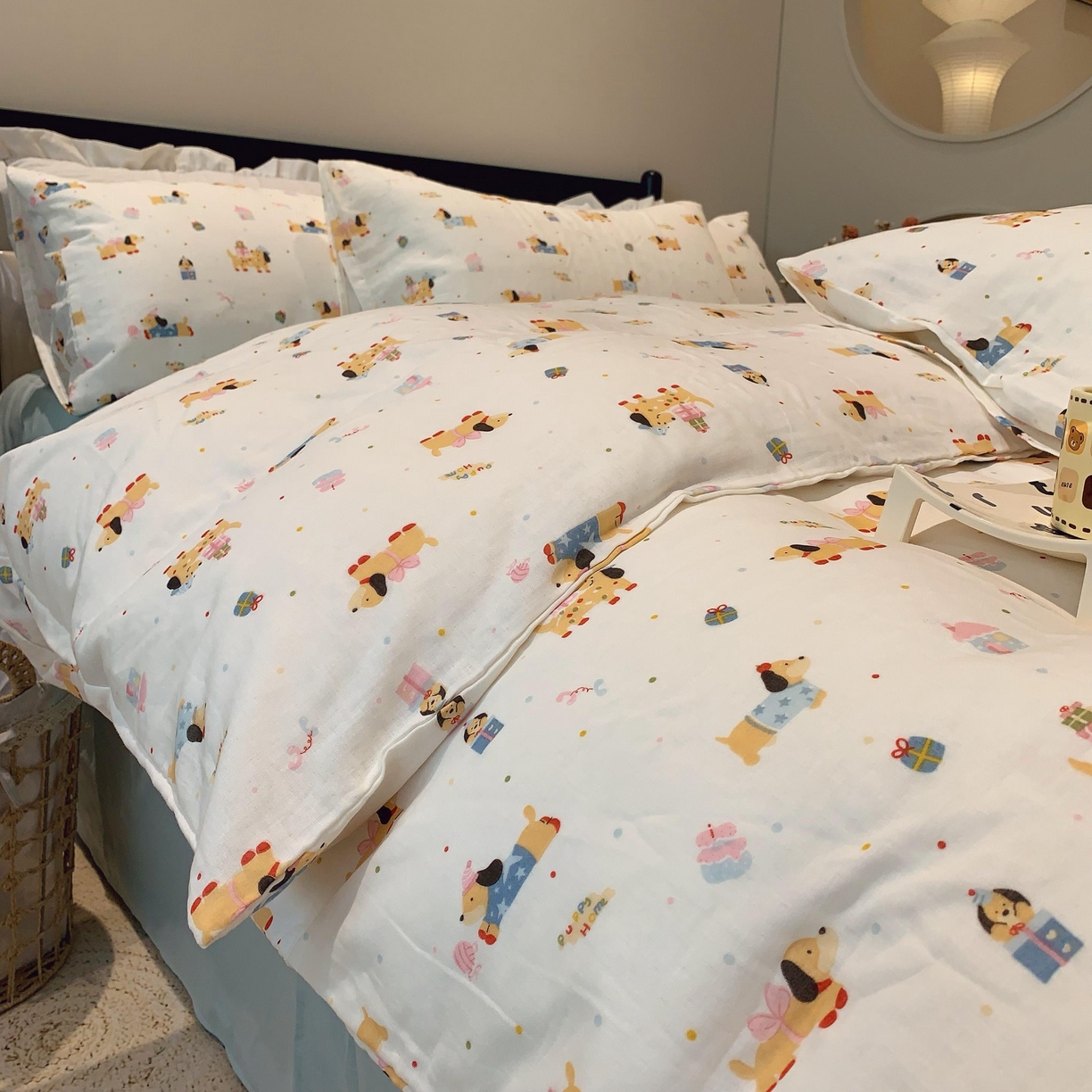 91家纺网 家纺一手货源 找家纺 莱豫家纺 2025新款亲肤舒适双层纱四件套 礼物狗狗