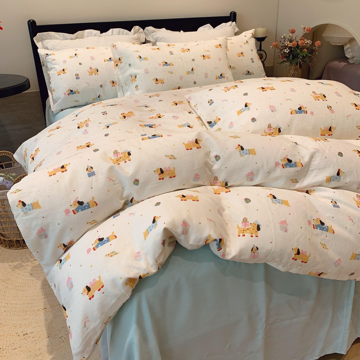 91家纺网 家纺一手货源 找家纺 莱豫家纺 2025新款亲肤舒适双层纱四件套 礼物狗狗