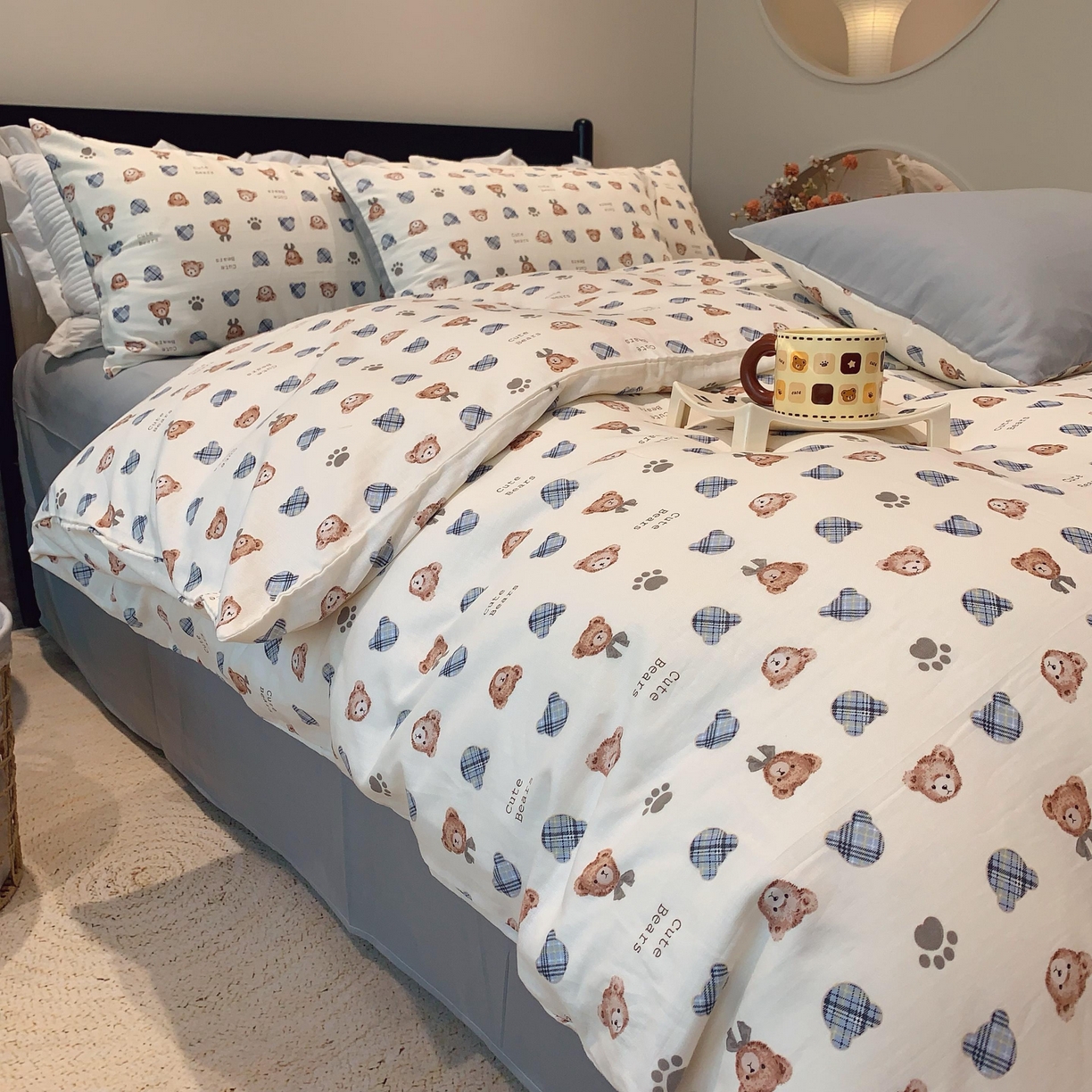 91家纺网 家纺一手货源 找家纺 莱豫家纺 2025新款亲肤舒适双层纱四件套 绅士熊