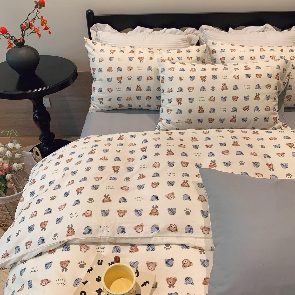 91家纺网 家纺一手货源 找家纺 莱豫家纺 2025新款亲肤舒适双层纱四件套 绅士熊