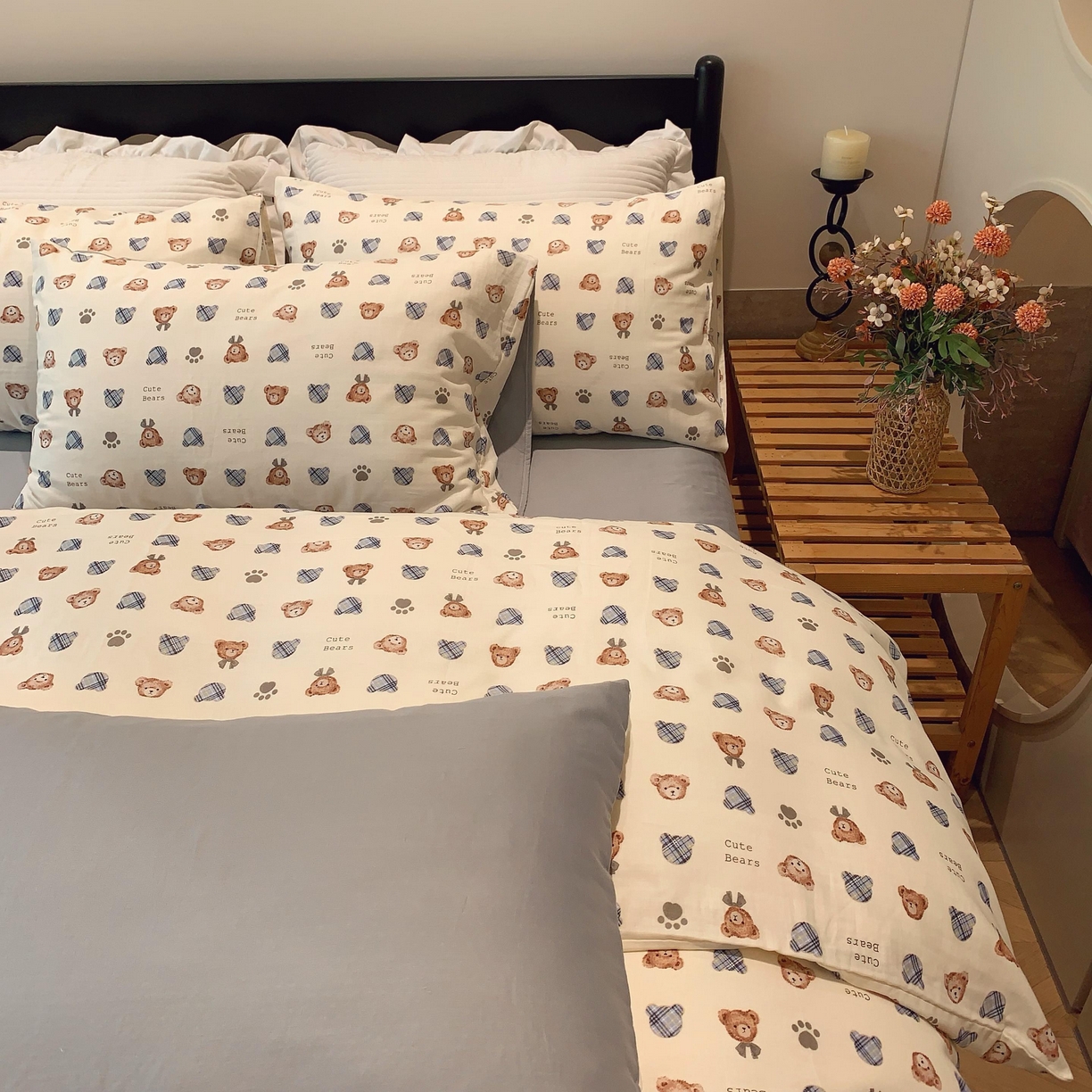 91家纺网 家纺一手货源 找家纺 莱豫家纺 2025新款亲肤舒适双层纱四件套 绅士熊