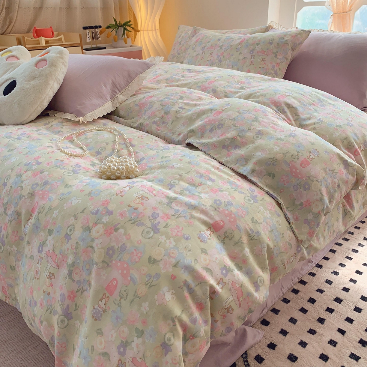 91家纺网 家纺一手货源 找家纺 莱豫家纺 2025新款亲肤舒适双层纱四件套 童话镇