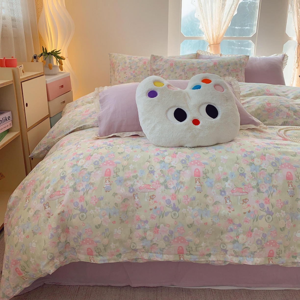 91家纺网 家纺一手货源 找家纺 莱豫家纺 2025新款亲肤舒适双层纱四件套 童话镇