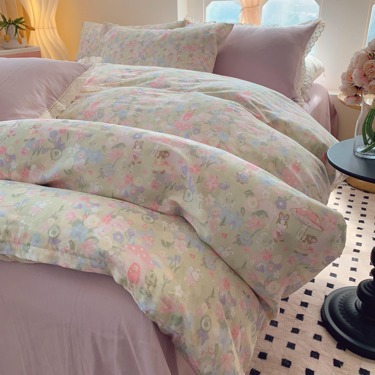 91家纺网 家纺一手货源 找家纺 莱豫家纺 2025新款亲肤舒适双层纱四件套 童话镇