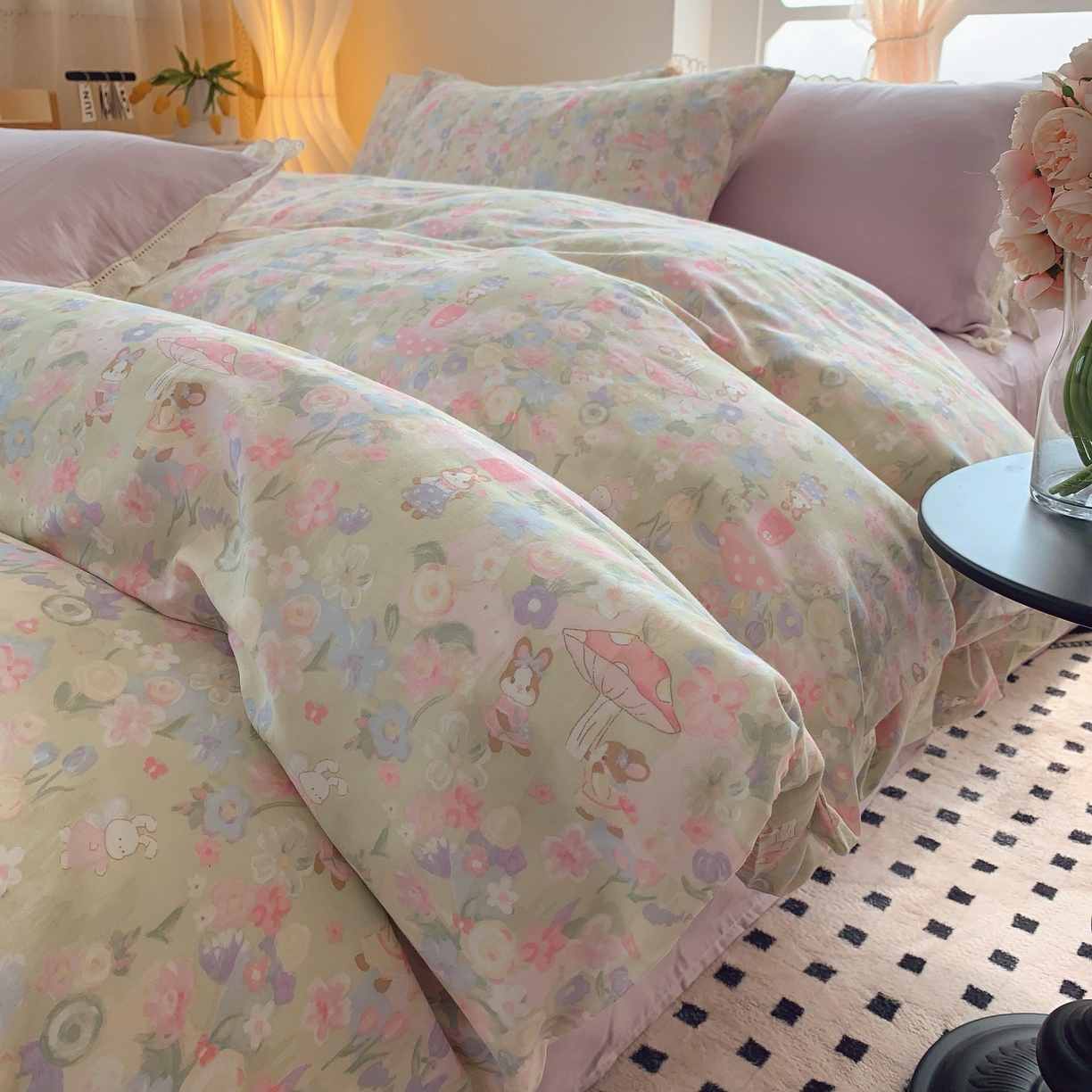 91家纺网 家纺一手货源 找家纺 莱豫家纺 2025新款亲肤舒适双层纱四件套 童话镇