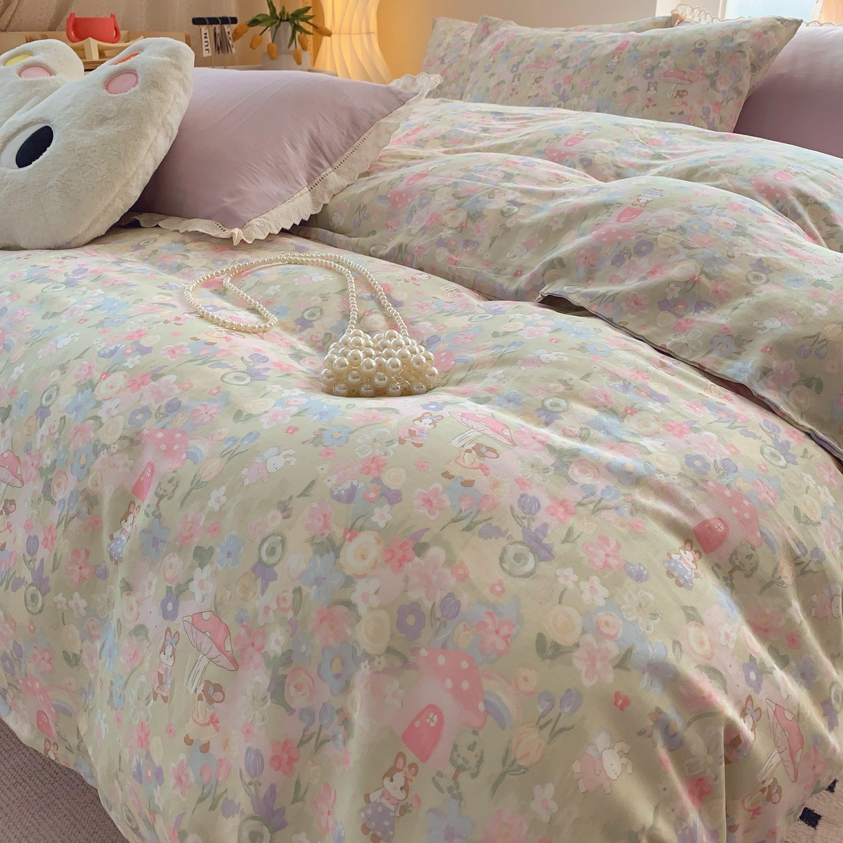 91家纺网 家纺一手货源 找家纺 莱豫家纺 2025新款亲肤舒适双层纱四件套 童话镇