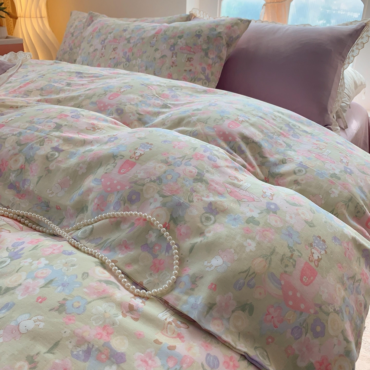 91家纺网 家纺一手货源 找家纺 莱豫家纺 2025新款亲肤舒适双层纱四件套 童话镇