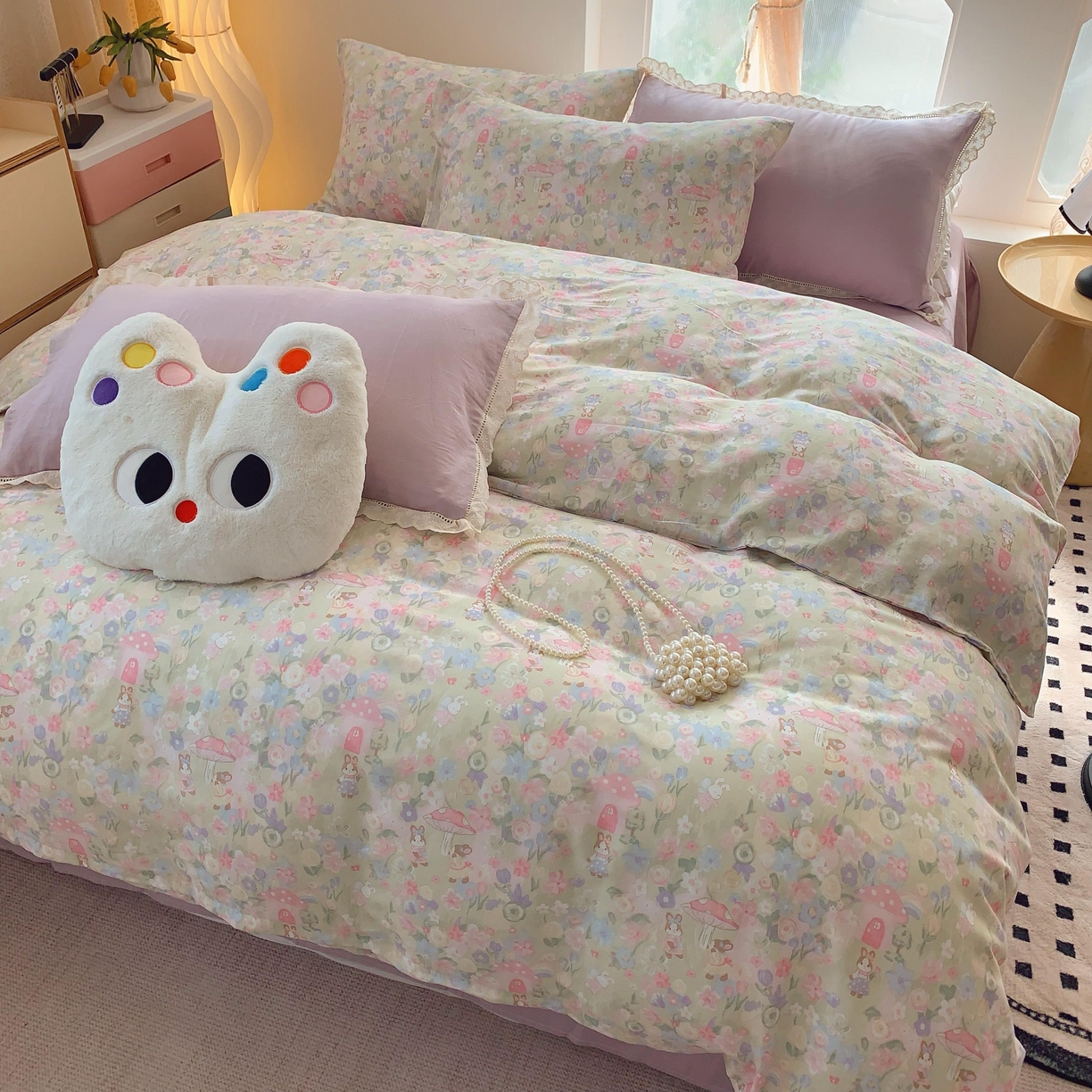 91家纺网 家纺一手货源 找家纺 莱豫家纺 2025新款亲肤舒适双层纱四件套 童话镇