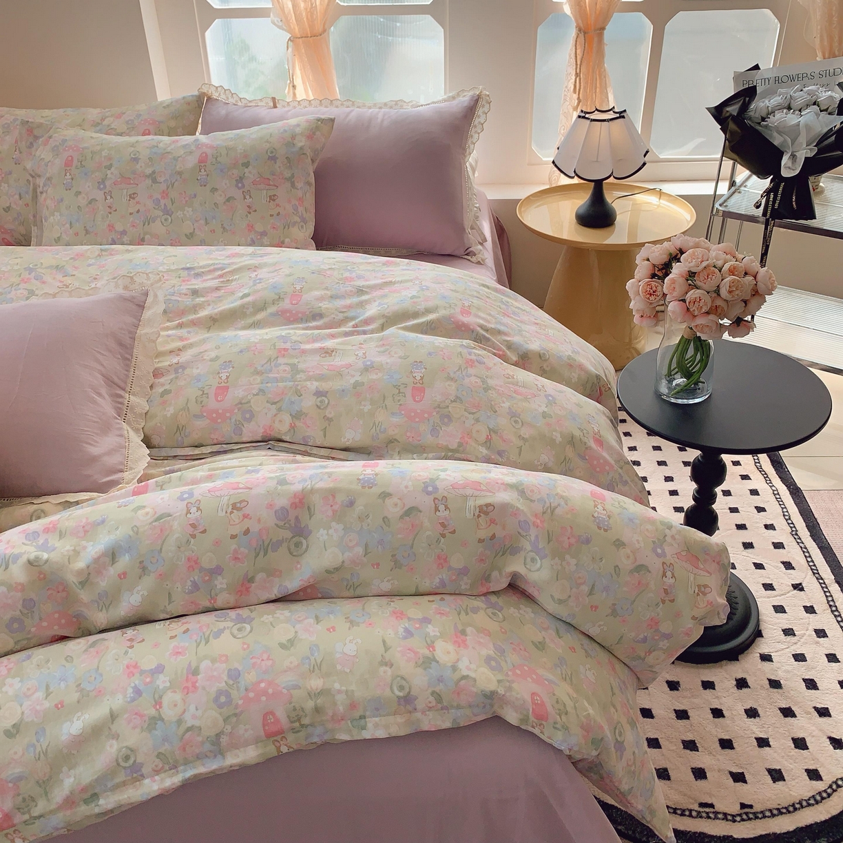 91家纺网 家纺一手货源 找家纺 莱豫家纺 2025新款亲肤舒适双层纱四件套 童话镇