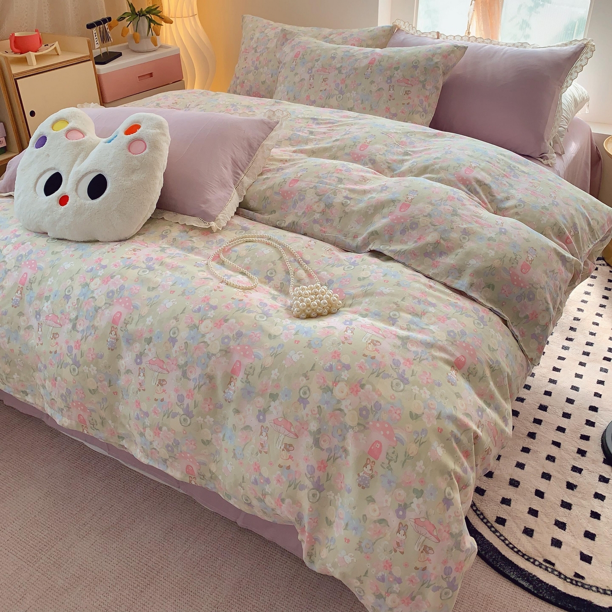 91家纺网 家纺一手货源 找家纺 莱豫家纺 2025新款亲肤舒适双层纱四件套 童话镇