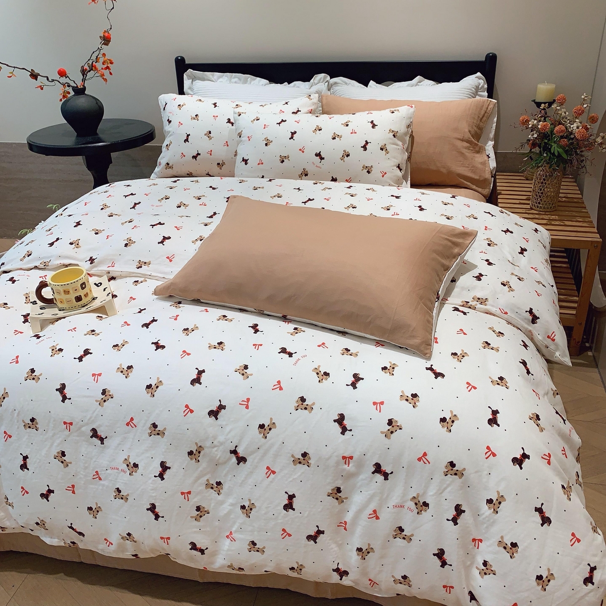 91家纺网 家纺一手货源 找家纺 莱豫家纺 2025新款亲肤舒适双层纱四件套 汪汪队