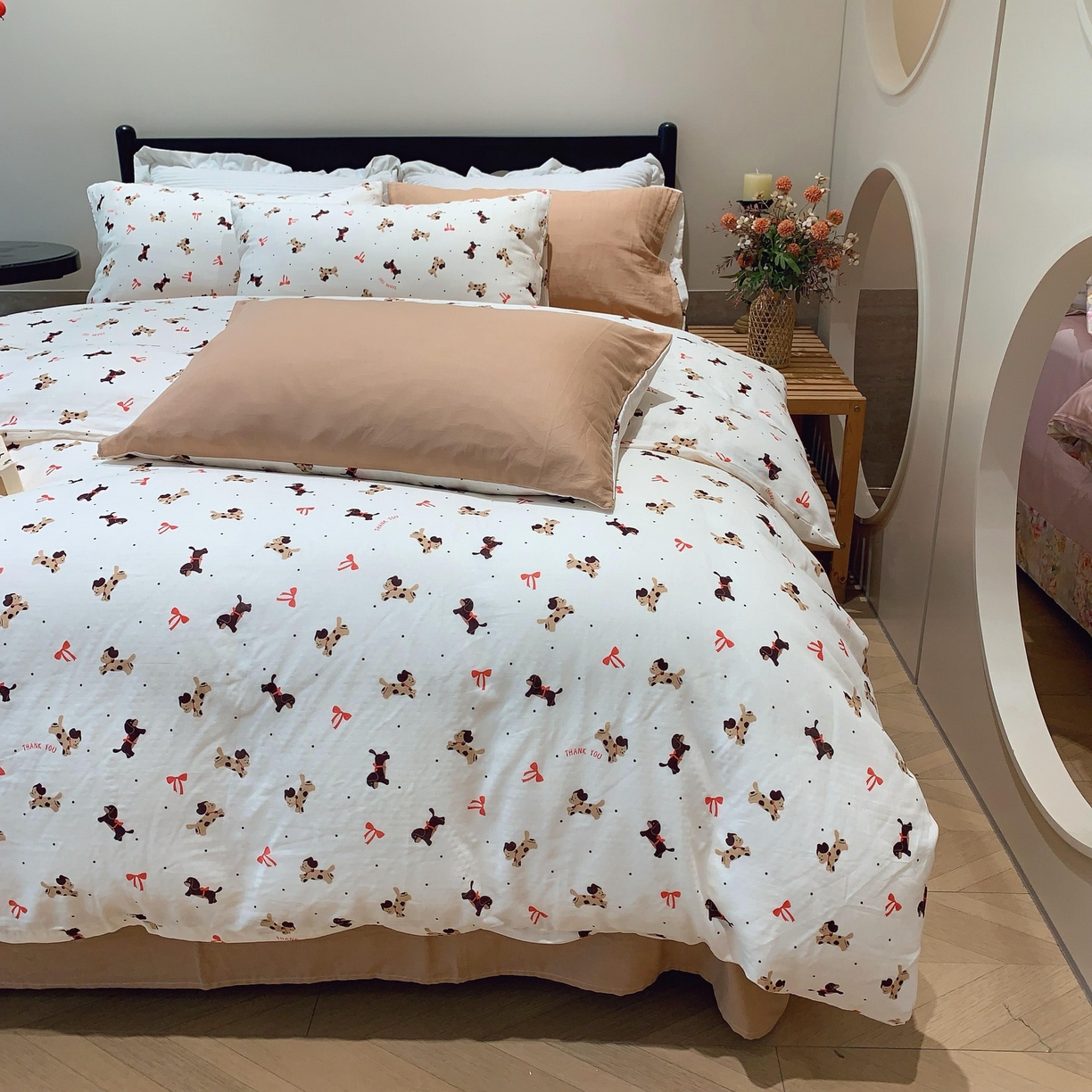 91家纺网 家纺一手货源 找家纺 莱豫家纺 2025新款亲肤舒适双层纱四件套 汪汪队