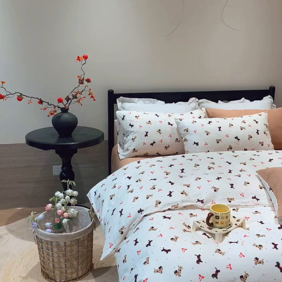 91家纺网 家纺一手货源 找家纺 莱豫家纺 2025新款亲肤舒适双层纱四件套 汪汪队