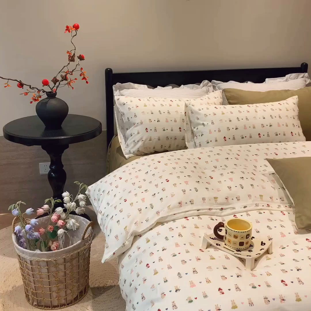 91家纺网 家纺一手货源 找家纺 莱豫家纺 2025新款亲肤舒适双层纱四件套 星夜奇想