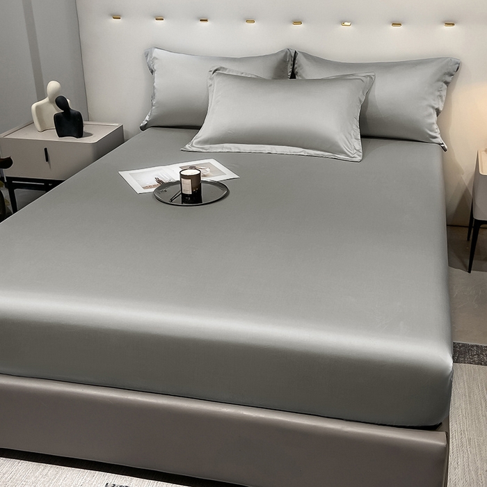 91家纺网 家纺一手货源 找家纺 丝芙妮家居（原乐视家纺） 2025春夏新款纯色天丝单床笠 床笠单件 银灰