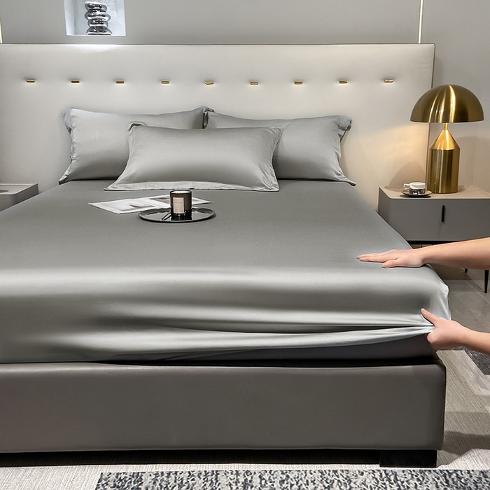 91家纺网 家纺一手货源 找家纺 丝芙妮家居（原乐视家纺） 2025春夏新款纯色天丝单床笠 床笠单件 银灰