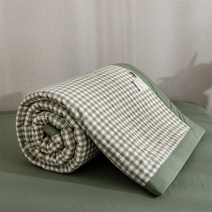91家纺网 家纺一手货源 找家纺 天瑜家纺 2025新款色织全棉水洗棉棉花夏被 绿小格
