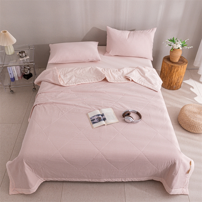 91家纺网 家纺一手货源 找家纺 天瑜家纺 2025新款色织全棉水洗棉棉花夏被 粉细条