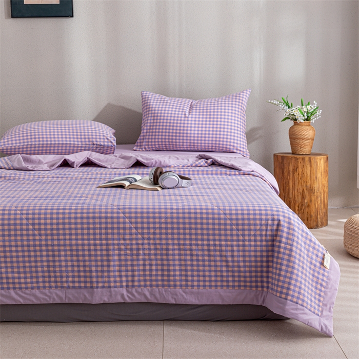 91家纺网 家纺一手货源 找家纺 天瑜家纺 2025新款色织全棉水洗棉棉花夏被 粉紫小格