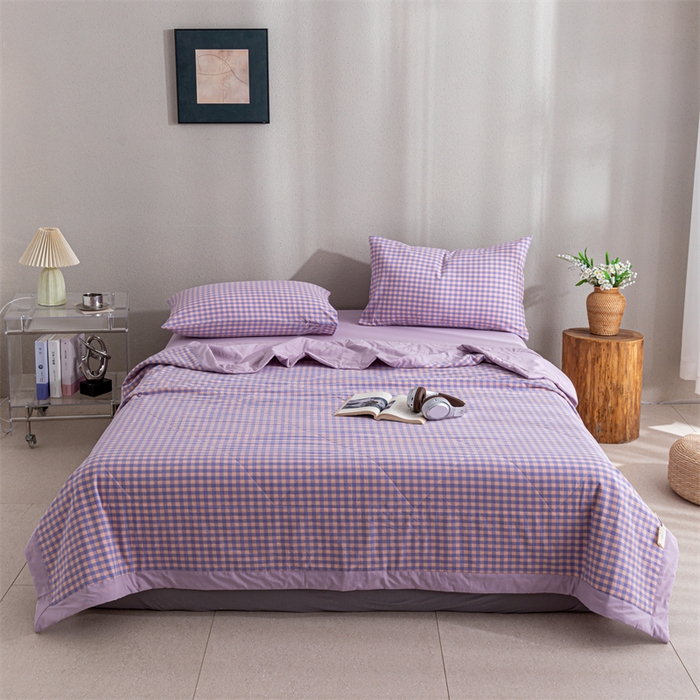 91家纺网 家纺一手货源 找家纺 天瑜家纺 2025新款色织全棉水洗棉棉花夏被 粉紫小格