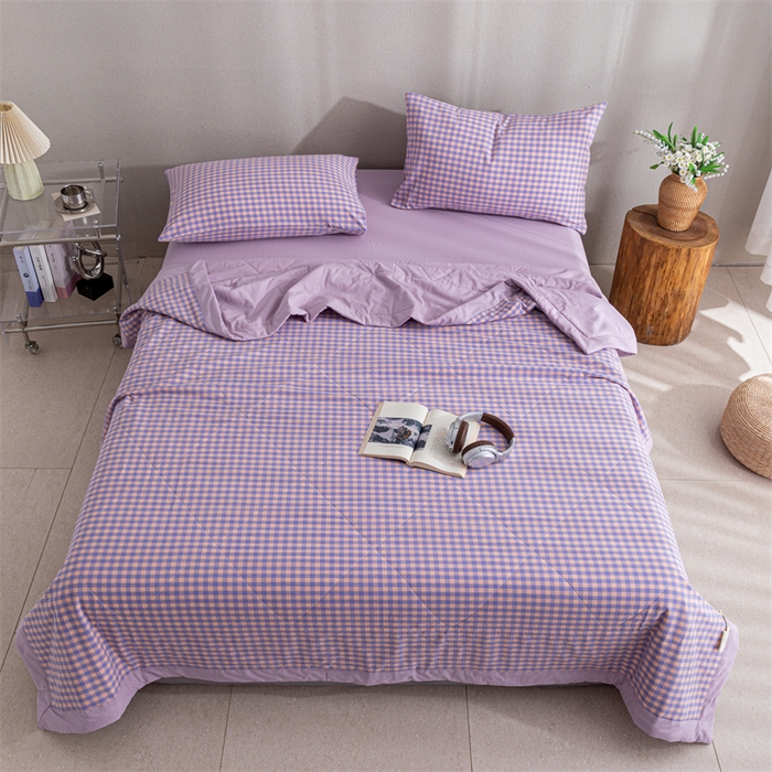 91家纺网 家纺一手货源 找家纺 天瑜家纺 2025新款色织全棉水洗棉棉花夏被 粉紫小格