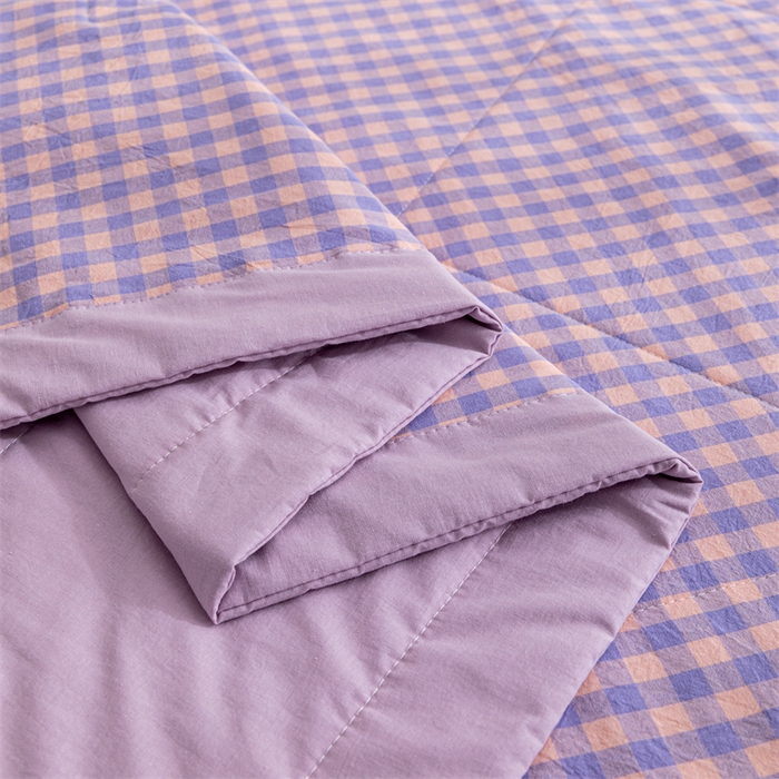 91家纺网 家纺一手货源 找家纺 天瑜家纺 2025新款色织全棉水洗棉棉花夏被 粉紫小格