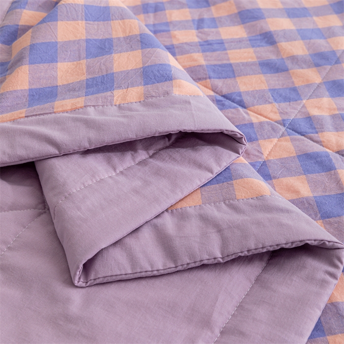 91家纺网 家纺一手货源 找家纺 天瑜家纺 2025新款色织全棉水洗棉棉花夏被 粉紫中格