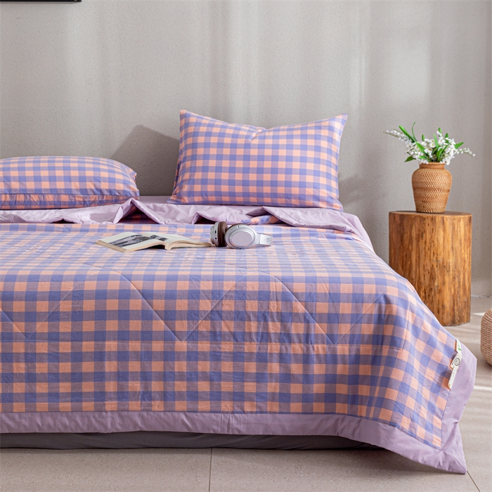 91家纺网 家纺一手货源 找家纺 天瑜家纺 2025新款色织全棉水洗棉棉花夏被 粉紫中格