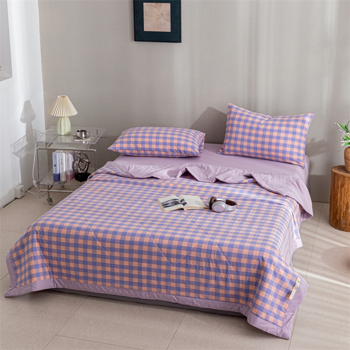 91家纺网 家纺一手货源 找家纺 天瑜家纺 2025新款色织全棉水洗棉棉花夏被 粉紫中格