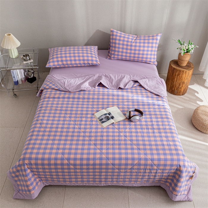 91家纺网 家纺一手货源 找家纺 天瑜家纺 2025新款色织全棉水洗棉棉花夏被 粉紫中格