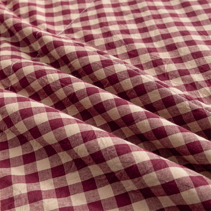 91家纺网 家纺一手货源 找家纺 天瑜家纺 2025新款色织全棉水洗棉棉花夏被 红咖小格